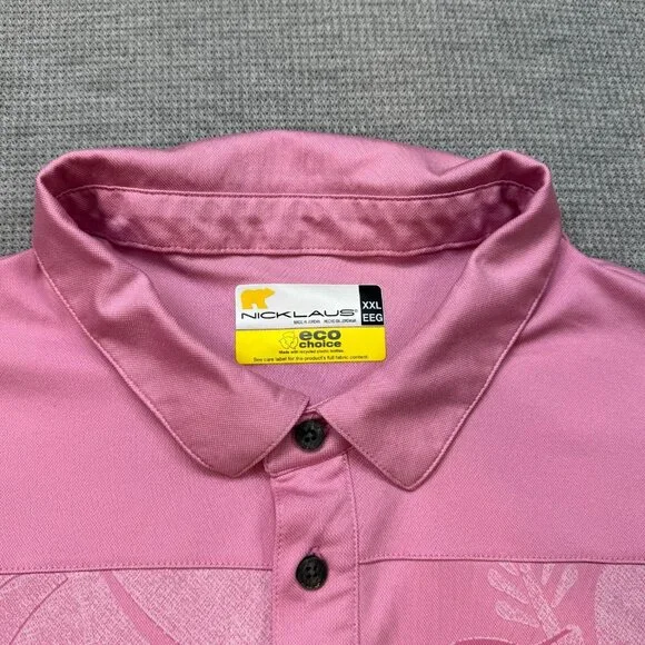 Nicklaus Mens Pink Hibiscus Pattern Golf Polo Shirt Short Sleeve Collared 2XL - Picture 5 of 10